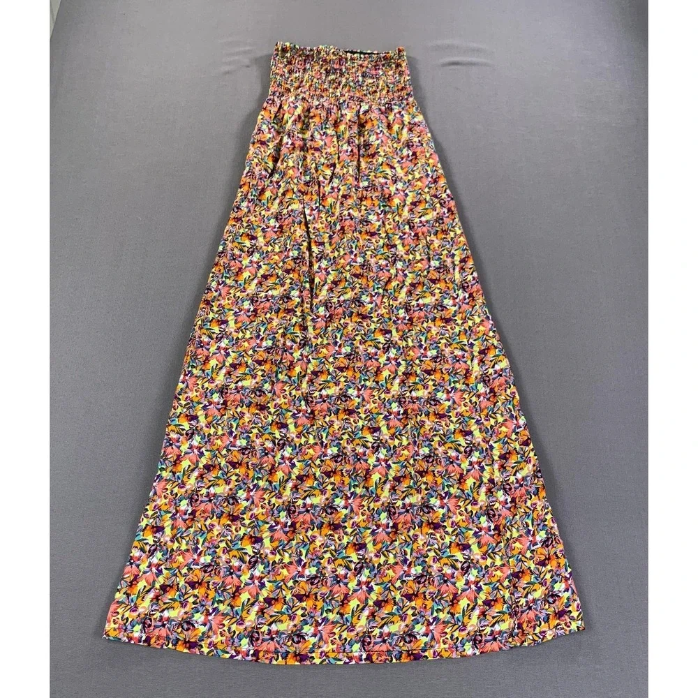 New Look‎ Dress Womens Small Multicolor Floral Smocked Strapless Maxi Summer
